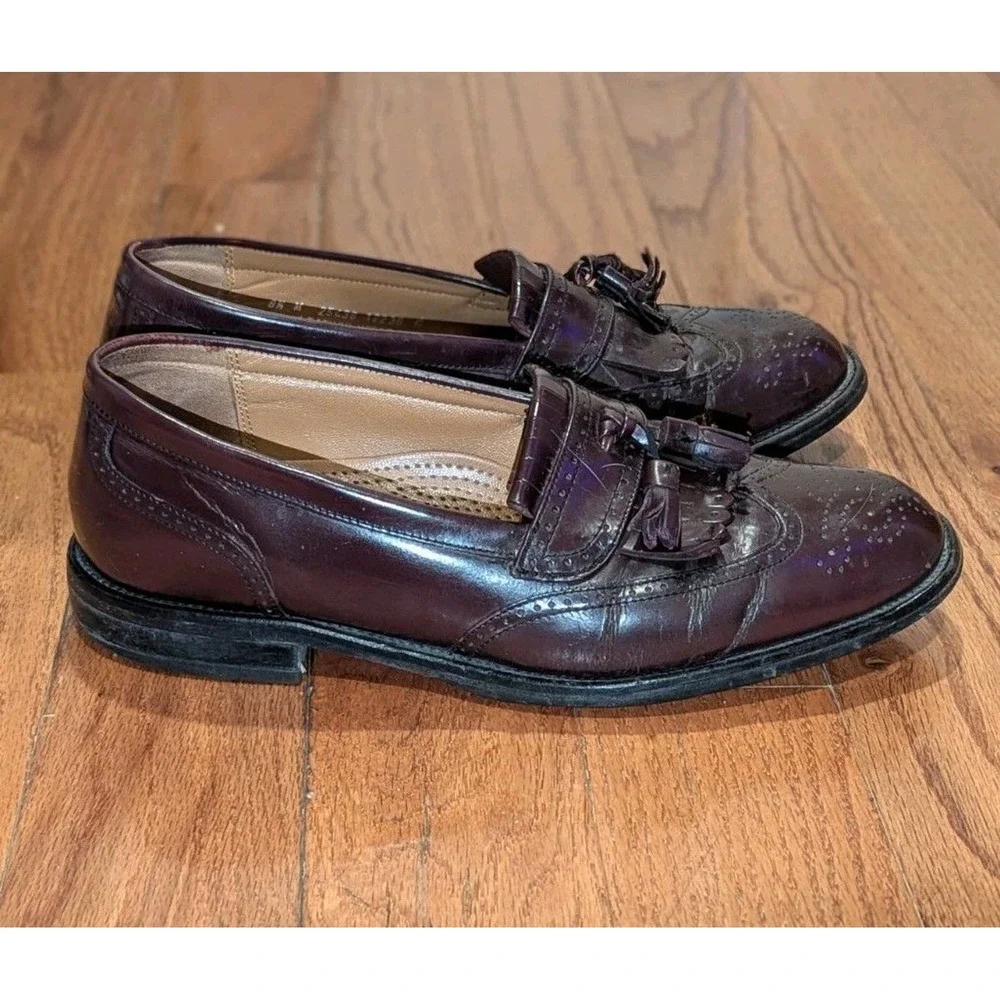 Old Money Bostonian Tassle Loafers Men's 8.5M Burgundy Leather‎ Brogue Preppy